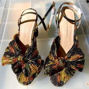 Loeffler Randal Camellia knotted metallic floral heels size 6.5